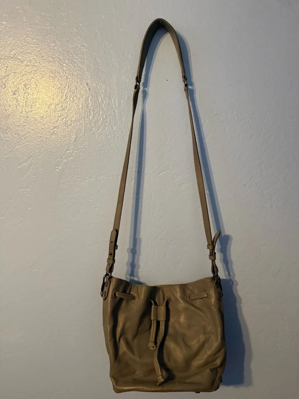 Elizabeth and James Taupe Leather Tassel Shoulder Bag